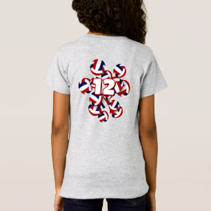 T-Shirt grappe de volleyballs bleu rouge nom de l'athlète