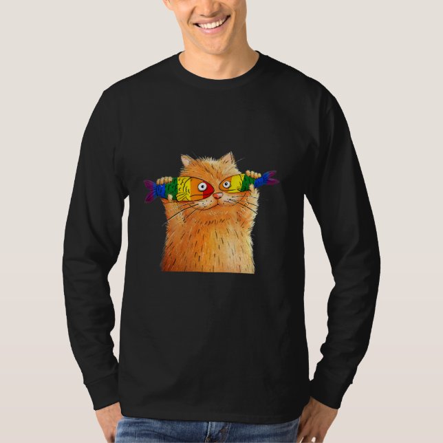 T-shirt Gras Chat Capture Poisson Yeux Poisson Animaux de  (Devant)