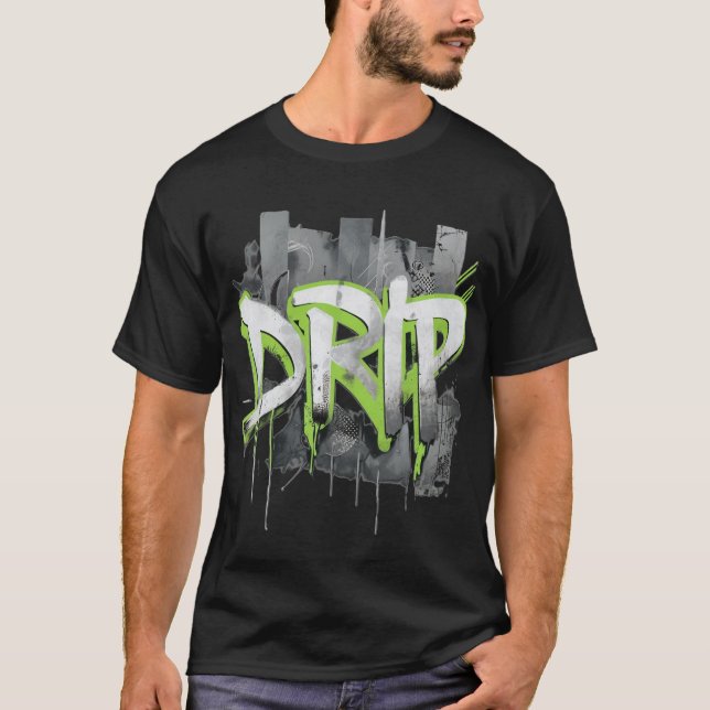 T-shirt Gras Graffiti DRIP Texte avec des accents vert néo (Devant)