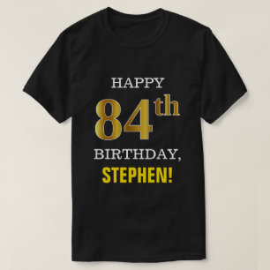 T-shirt Gras, Noir, Faux Or 84ème anniversaire avec nom Ch