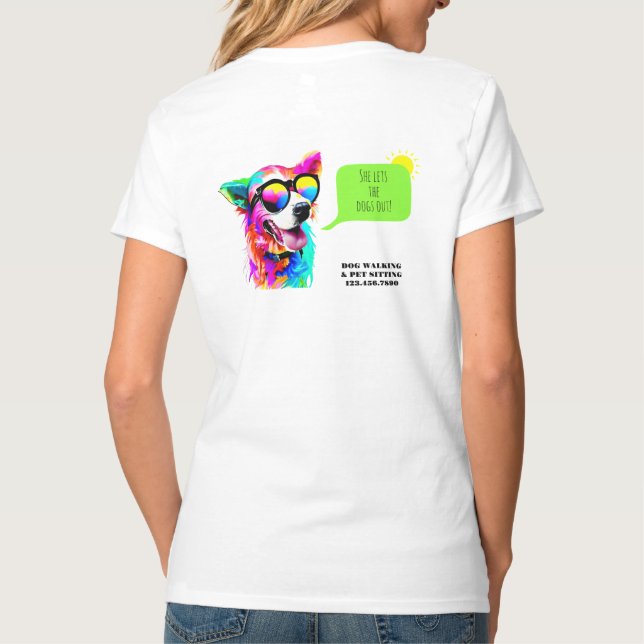 T-shirt Gras Rainbow Dog Walker Pet Sitter (Dos)