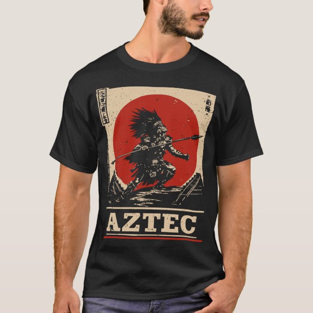 T-shirt Gras Red Sun Aztec Guerrier Design culturel (Devant)