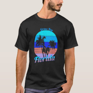 T-shirt Grass Key Floride Rétro Palmiers Tropicaux Vacance