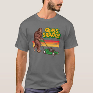 T-shirt Grass Squatch ! Push Lawn Mower Drôle Bigfoot Sasq