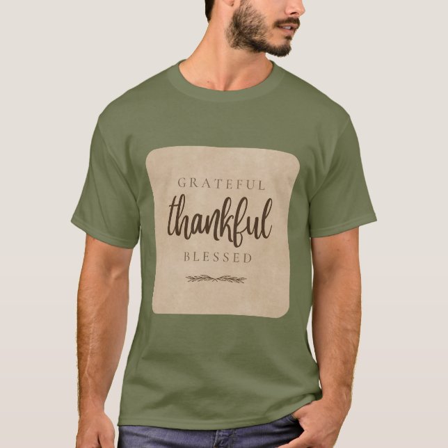 T-shirt Grateful Thankful Texte Brown béni (Devant)