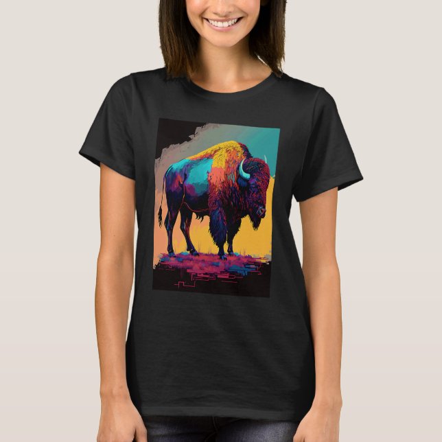 T-shirt Gravure de bison de bison d'animal de bison de Buf (Devant)