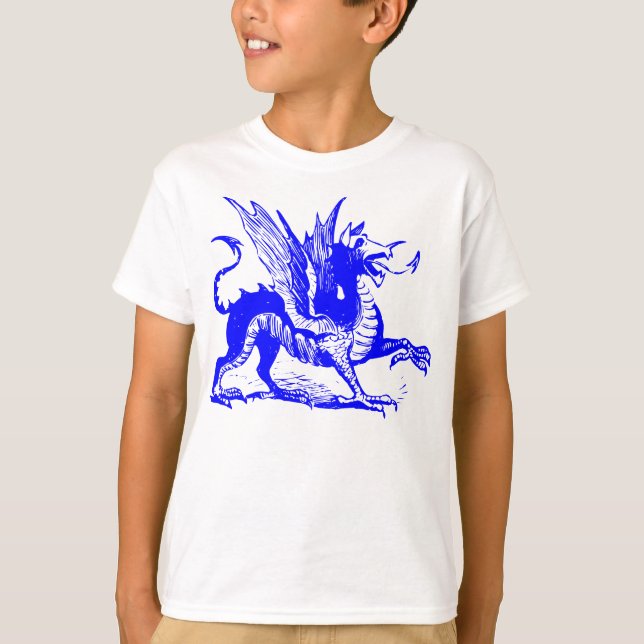 T-shirt Gravure de dragon - Bleu (Devant)