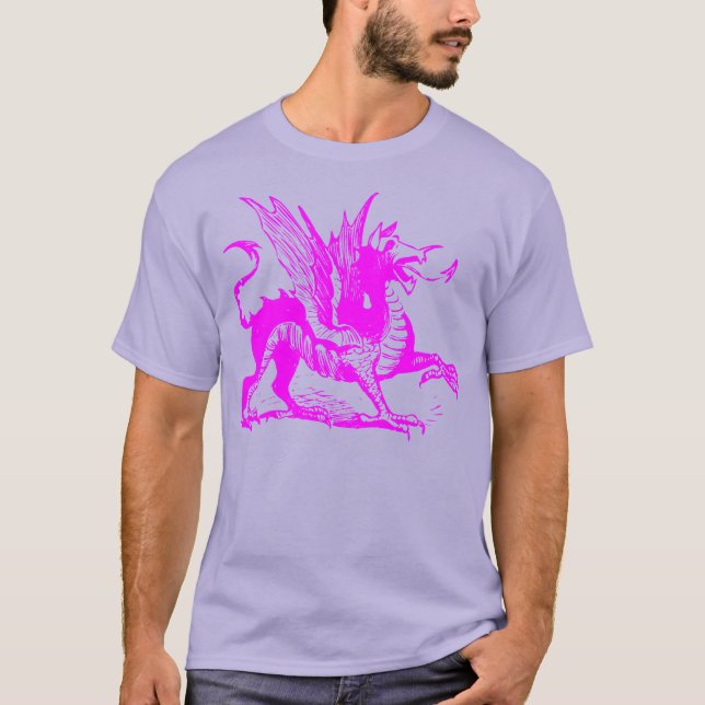 T-shirt Gravure de dragon - Magenta (Devant)