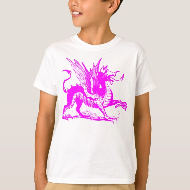 T-shirt Gravure de dragon - Magenta (Devant)