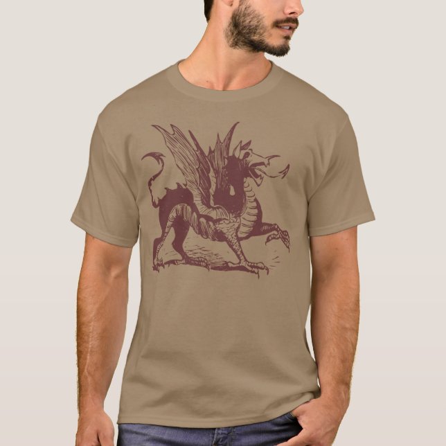 T-shirt Gravure de dragon - Marron foncé (Devant)