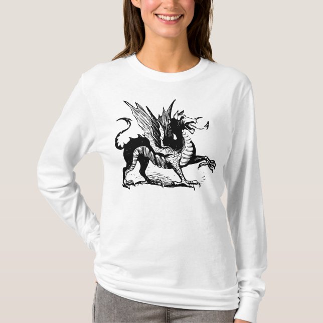 T-shirt Gravure de dragon - Noir (Devant)