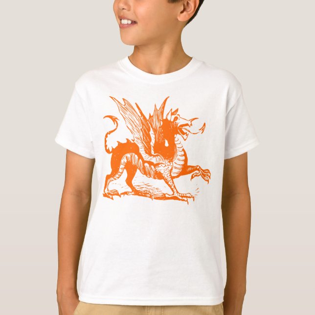 T-shirt Gravure de dragon - Orange (Devant)