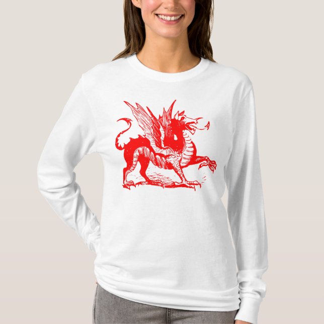 T-shirt Gravure de dragon - Rouge (Devant)