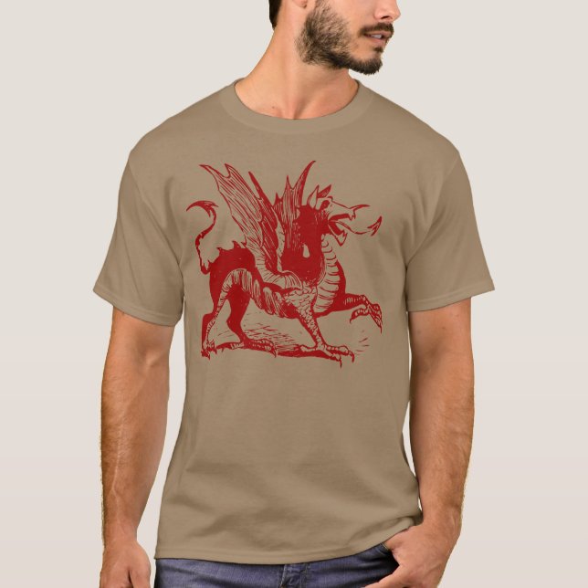 T-shirt Gravure de dragon - Ruby Red (Devant)