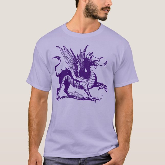 T-shirt Gravure de dragon - Violet profond (Devant)