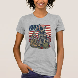 T-shirt Gravure vintage commémorative patriotique Blue Hee