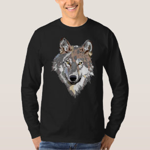 T-shirt Gray Wolf Head Art Howling Moon Animal Forest Lone