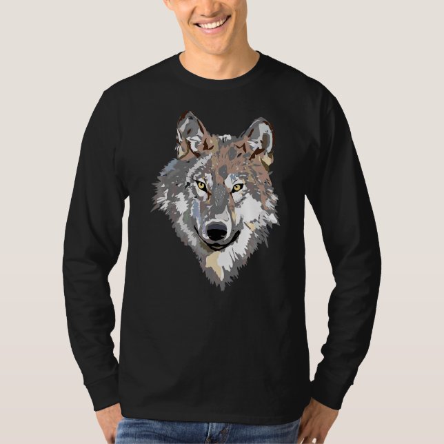 T-shirt Gray Wolf Head Art Howling Moon Animal Forest Lone (Devant)