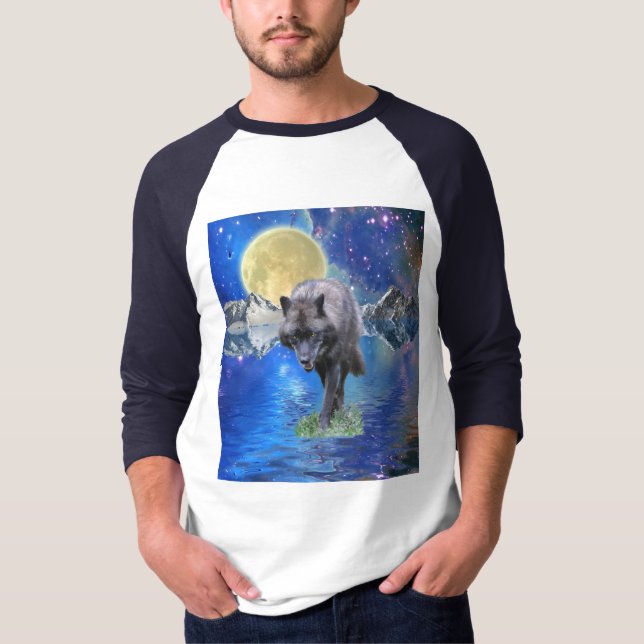 T-shirt GRAY WOLF & OUTER-SPACE Imaginaire faunique Art (Devant)