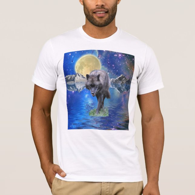 T-shirt GRAY WOLF & OUTER-SPACE Imaginaire faunique Art (Devant)