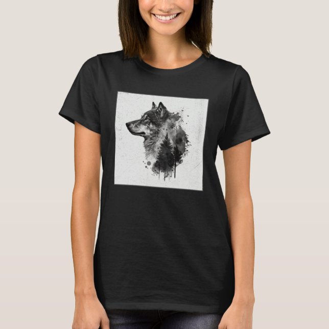 T-shirt Gray Wolf Paint Splatter Warrior Wild Animal Uniqu (Devant)