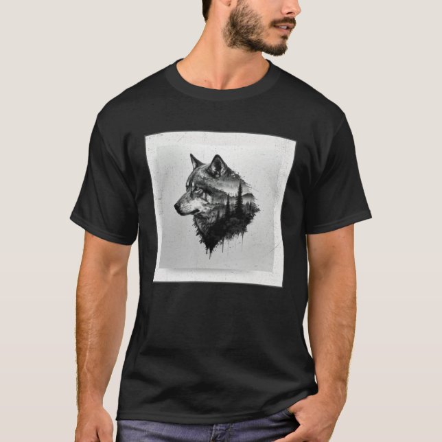 T-shirt Gray Wolf Paint Splatter Warrior Wild Animal Uniqu (Devant)