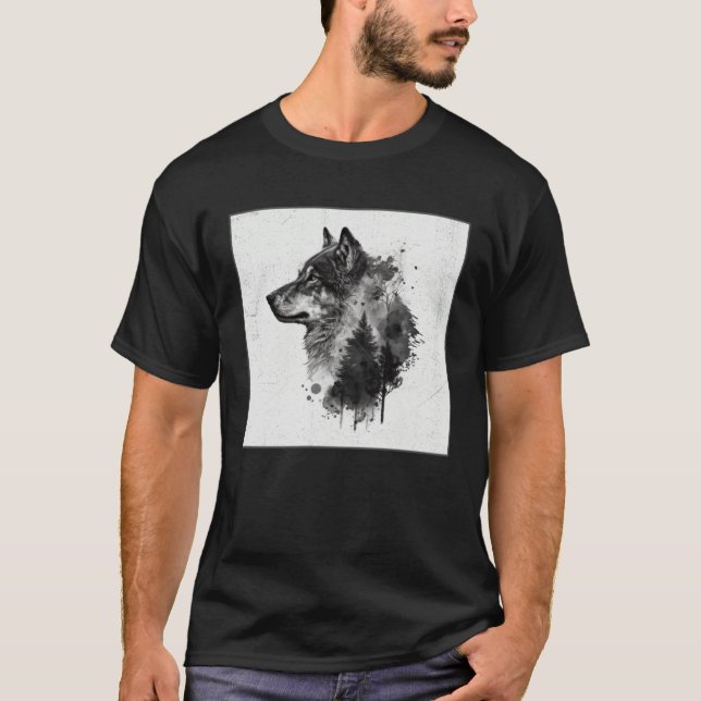 T-shirt Gray Wolf Paint Splatter Warrior Wild Animal Uniqu (Devant)