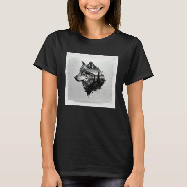 T-shirt Gray Wolf Paint Splatter Warrior Wild Animal Uniqu (Devant)