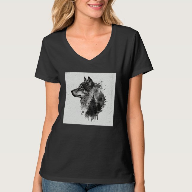 T-shirt Gray Wolf Paint Splatter Warrior Wild Animal Uniqu (Devant)