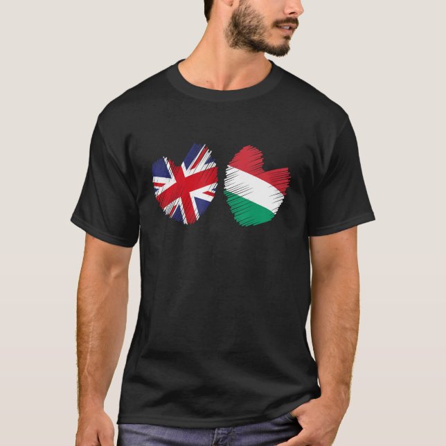 T-shirt Great Britain Hungary Heart UK Flag Hungarian Flag (Devant)