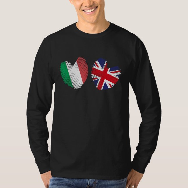 T-shirt Great Britain Italy Heart UK Flag Italian Flag Gru (Devant)