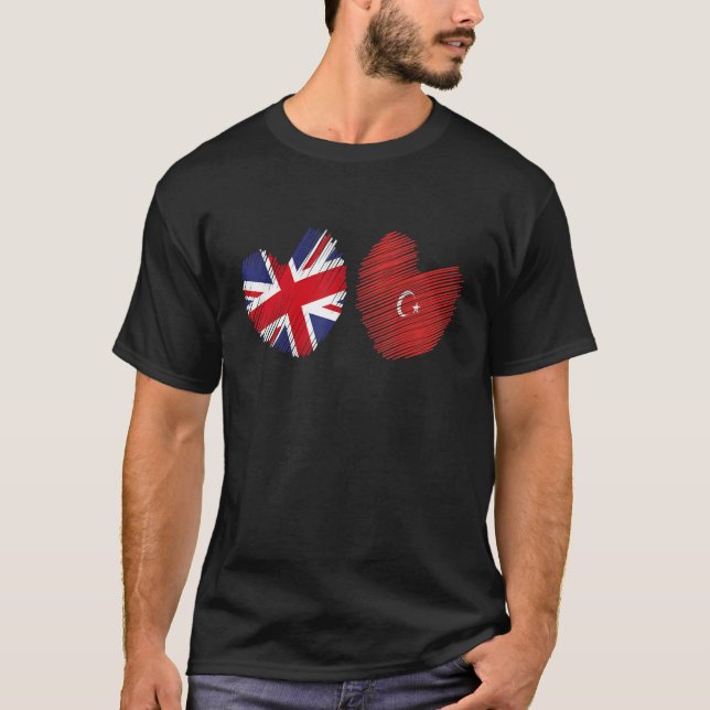 T-shirt Great Britain Turkey Heart UK Flag Turkish Flag Gr (Devant)