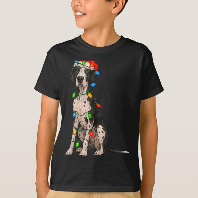 T-shirt Great Dane Christmas Lights Dog Lover Xmas Pajama  (Devant)