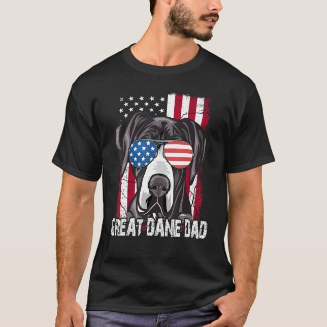 T-shirt Great-Dane Dad Father Day  American Flag Dog 4th o (Devant)