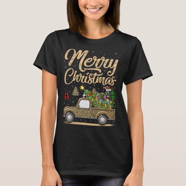 T-shirt Great Dane Dog On Christmas Tree Leopard Truck Xma (Devant)
