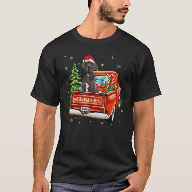 T-shirt Great Dane Dog Ride Red Truck Christmas Dog  Pajam (Devant)
