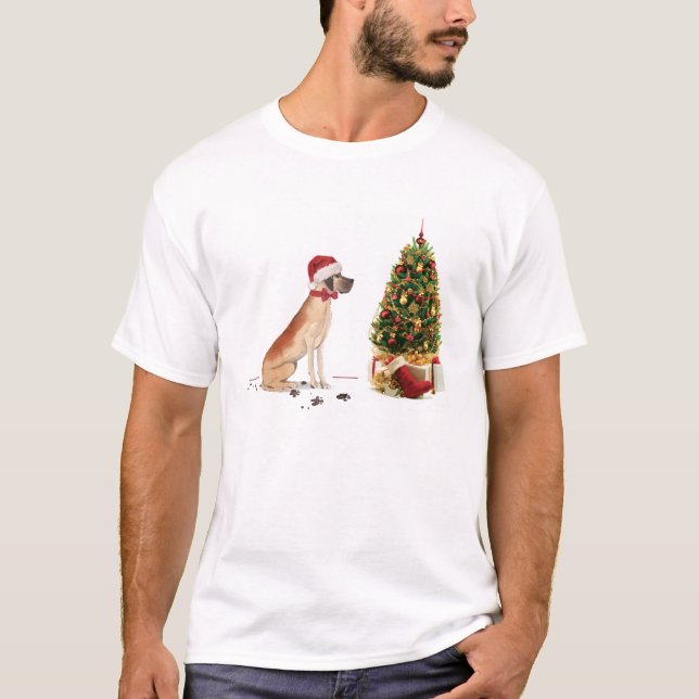 T-shirt Great Dane Funny Chien de Noël avec arbre (Devant)