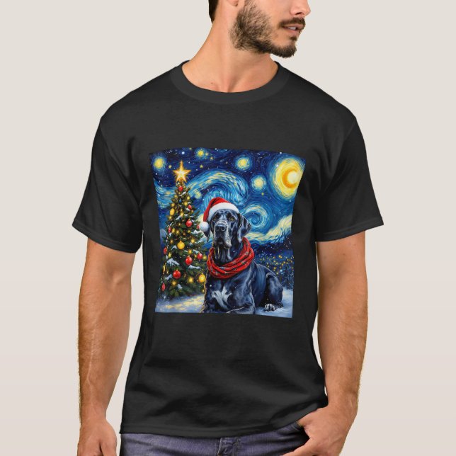 T-shirt Great Dane Starry Night Christmas Van Gogh Dog San (Devant)