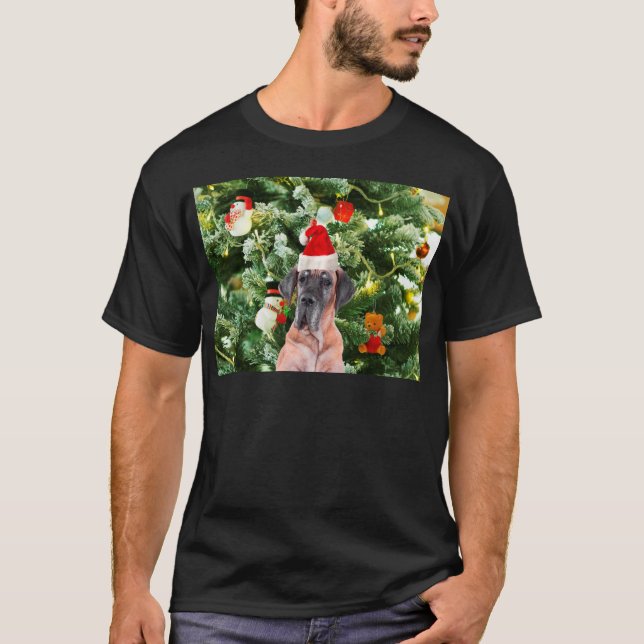 T-shirt Great Dane w Christmas Tree Cadeaux Boîtes de Noël (Devant)