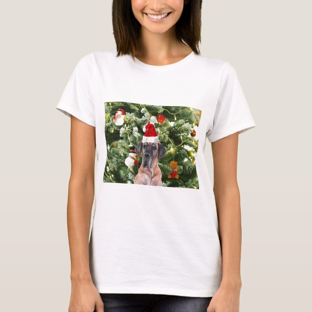 T-shirt Great Dane w Christmas Tree Cadeaux Boîtes de Noël (Devant)