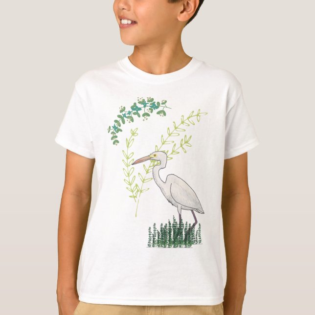 T-shirt Great Egret motif d'oiseau floral (Devant)