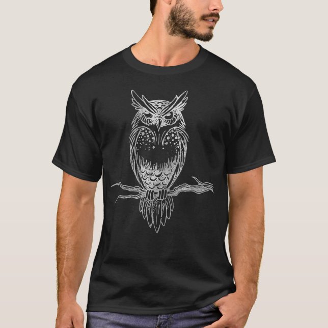 T-shirt Great Horned Owl distressed design (Devant)