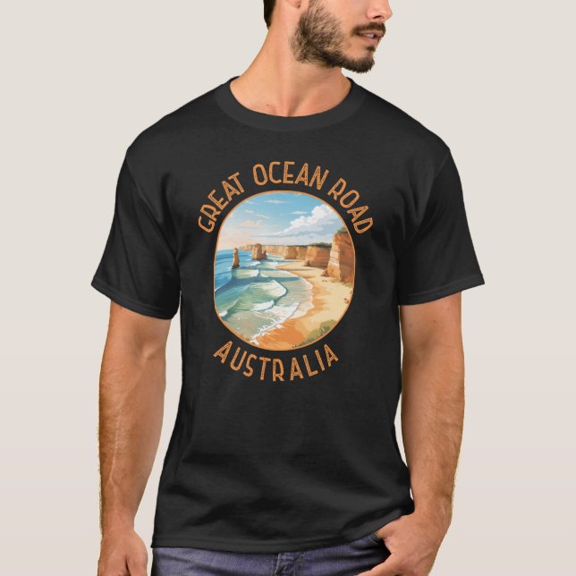 T-shirt Great Ocean Road Australie Trouvé Cercle Retro (Devant)