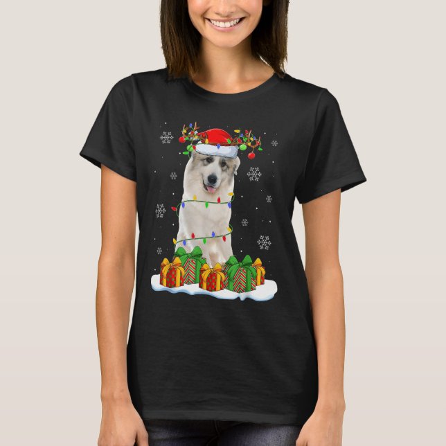 T-shirt Great Pyrenees Dog Christmas Lights Santa Pet Dog  (Devant)