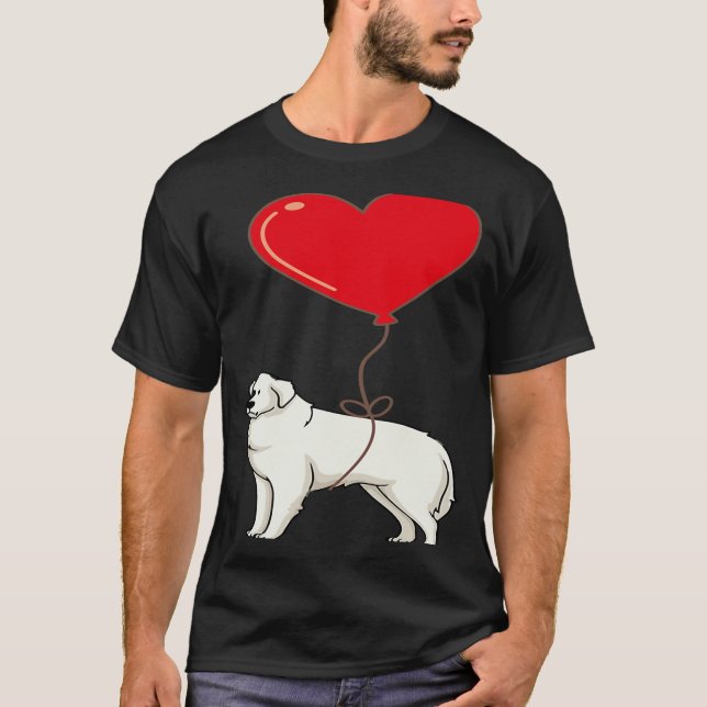T-shirt Great Pyrenees With Heart Balloon Valentines Day L (Devant)