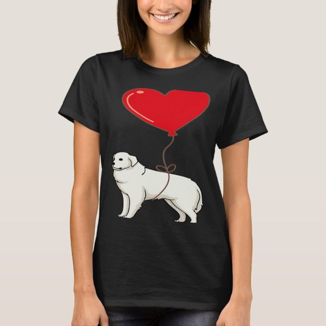 T-shirt Great Pyrenees With Heart Balloon Valentines Day L (Devant)