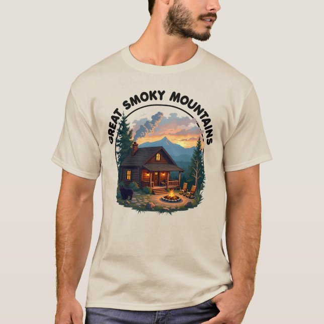 T-shirt Great Smoky Mountains - Ours et Cabine (Devant)