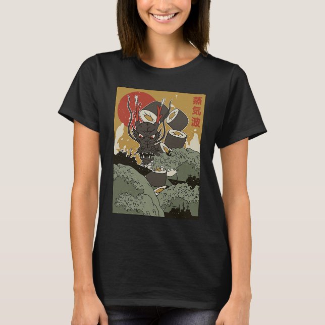 T-shirt Great wave of kanagawa Sushi Dragon Edo Period (Devant)