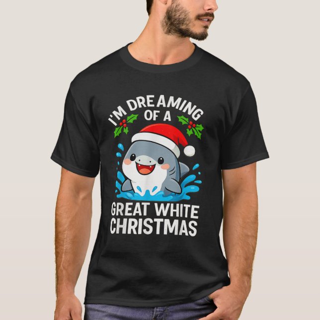 T-shirt Great White Christmas Shark Funny Santa Holiday Pu (Devant)