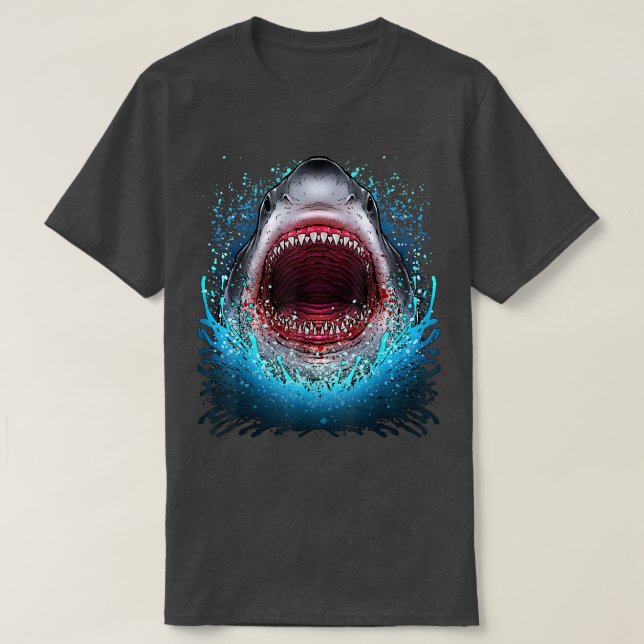 T-shirt Great White Shark Open Mouth Teeth Beach Ocean Ani (Design devant)